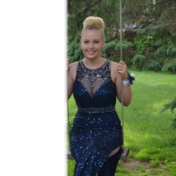 Navy Blue Sequin Shail K Prom Dress / Evening Dress - Picture 3 of 4